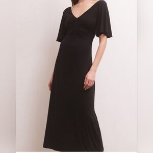 Z Supply Kara Flutter Sleeve Black Midi Dress Small